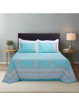 Shahenaz - Jazmine Green Cotton Bedsheet with 2 Pillow Covers (King)