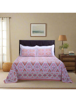 Shahenaz - Ikat Paan New Rust Cotton Bedsheet with 2 Pillow Covers (King)