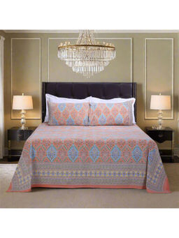 Shahenaz - Kalindi Jaal Orange Cotton Luxury Bedsheet with 2 Pillow Covers (Queen)