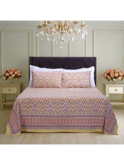 Shahenaz - Kalindi Jaal Mustard Cotton Bedsheet with 2 Pillow Covers (Queen)