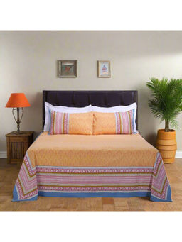 Shahenaz - Madhuban Paisley Mustard Cotton Cotton Bedsheet with 2 Pillow Covers (Queen)