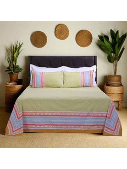 Shahenaz - Madhuban Paisley Olive Cotton Bedsheet with 2 Pillow Covers (Queen)