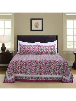 Shahenaz - Maurya Jaal Purple Cotton Bedsheet with 2 Pillow Covers (Queen)