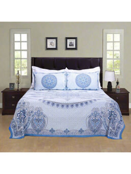 Shahenaz - Royal Mandala Blue Cotton Bedsheet with 2 Pillow Covers (Queen)