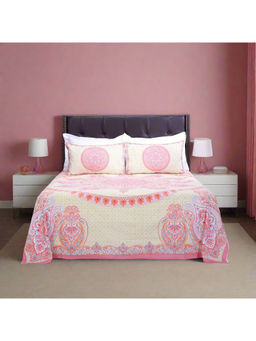 Shahenaz - Royal Mandala Pink Cotton Bedsheet with 2 Pillow Covers (Queen)