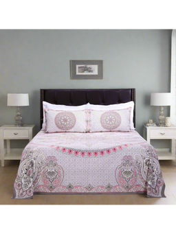 Shahenaz - Royal Mandala Grey Cotton Bedsheet with 2 Pillow Covers (Queen)