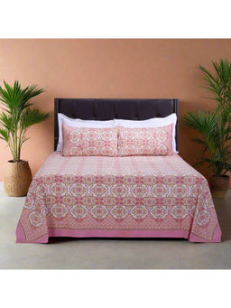 Shahenaz - Nandini Pink Cotton Bedsheet with 2 Pillow Covers (Queen)