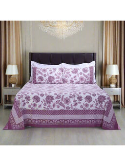 Shahenaz - Malaga Chintz Purple Cotton Bedsheet with 2 Pillow Covers (Queen)