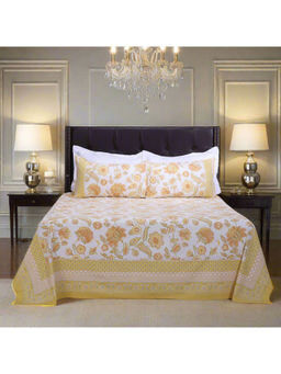 Shahenaz - Malaga Chintz Yellow Cotton Bedsheet with 2 Pillow Covers (Queen)