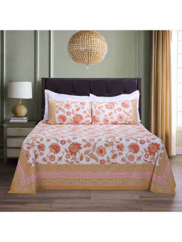 Shahenaz - Malaga Chintz Orange Cotton Bedsheet with 2 Pillow Covers (Queen)