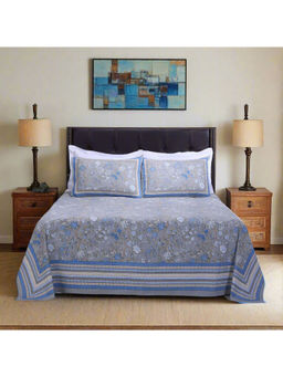 Shahenaz - Rama Kashvi Grey Cotton Bedsheet with 1 Pillow Covers (Single)