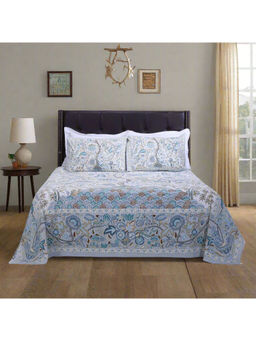 Shahenaz - Rama Tree Of Life Blue Cotton Bedsheet with 1 Pillow Covers (Single)