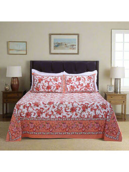 Shahenaz - Rama Victoria Jaal Orange Cotton Bedsheet with 2 Pillow Covers (Queen)