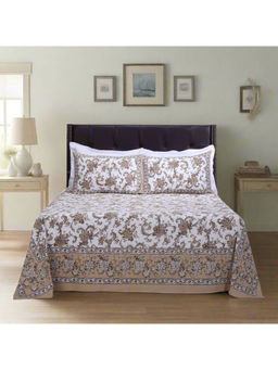 Shahenaz - Rama Victoria Jaal Beige Cotton Bedsheet with 2 Pillow Covers (Queen)