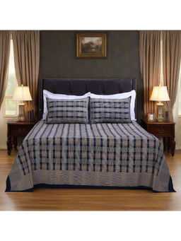 Shahenaz - Monica Geometric Navy Blue Cotton Bedsheet with 2 Pillow Covers (Queen)