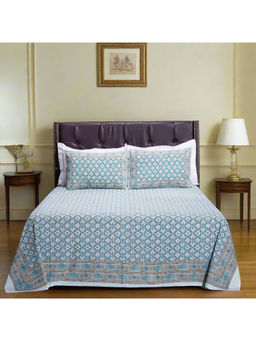 Shahenaz - Alice Checks Turquoise Cotton Luxury Bedsheet with 2 Pillow Covers (Queen)