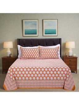 Shahenaz - Alice Jaal Orange Cotton Luxury Bedsheet with 2 Pillow Covers (Queen)