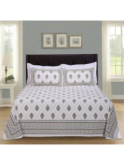 Shahenaz - Pineapple Jaal Grey Cotton Luxury Bedsheet with 2 Pillow Covers (Queen)