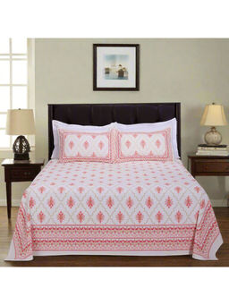 Shahenaz - Pineapple Jaal Pink Cotton Luxury Bedsheet with 2 Pillow Covers (Queen)