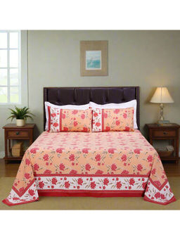 Shahenaz - Suhana Floral Summer Orange Cotton Luxury Bedsheet with 2 Pillow Covers (King)