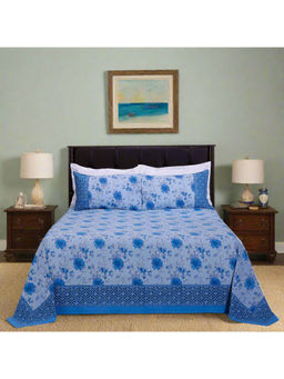 Shahenaz - Suhana Lily Dreams Blue Cotton Luxury Bedsheet with 2 Pillow Covers (King)