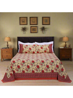 Shahenaz - Suhana Lily Dreams Beige Cotton Luxury Bedsheet with 2 Pillow Covers (King)