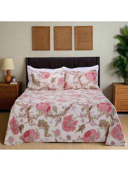 Shahenaz - Magnolia Vine Off White Cotton Luxury Bedsheet with 2 Pillow Covers (Queen)