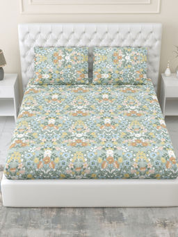 Haus & Kinder - House Of Bloom Cotton Fitted 144 Tc Bedsheet with 2 Pillow Covers