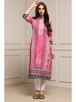 Biba - Womens Plum Printed Cotton Straight Kurta