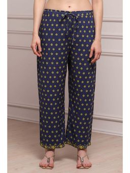 Biba - Womens Navy Blue Printed Rayon Palazzos