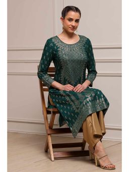 Biba - Bottle Green Rayon Straight Printed Kurta