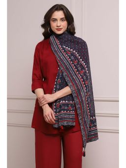 Biba - Navy Blue Doby Printed Dupatta