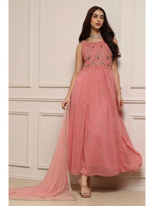 white christmas dresses Black Cotton Anarkali Dress with Pant and Dupatta (3 Nos in 1 Set) main image 0