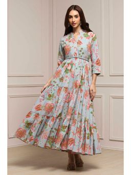 Biba - Women Light Blue Cotton Dress with Belt (Set of 2)