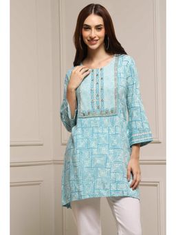 Biba - Women Blue Rayon Printed Kurti