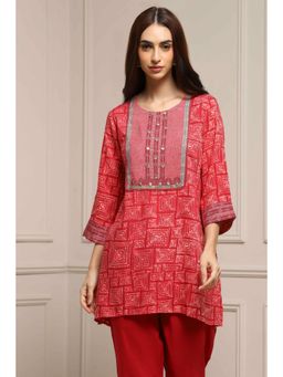 Biba - Women Red Rayon Printed Kurti