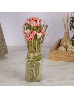 HomeTown - Fleur Dried Floral Arrangemet In Glass Jar 18 Cm in Pink Colour
