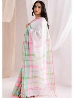 VASTRA RAAG - White Begumpuri Handloom Cotton Saree with Unstitched Blouse