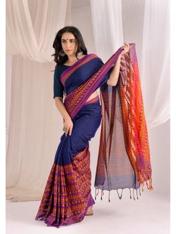 VASTRA RAAG - Blue Begumpuri Handloom Cotton Saree with Unstitched Blouse
