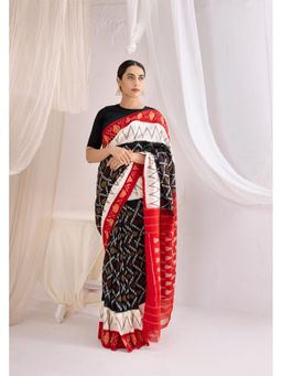 VASTRA RAAG - Black Pochampally Double Ikat Handloom Cotton Saree with Unstitched Blouse