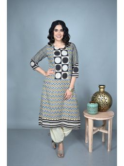 EARTHWEAR - Multi-Color Zig-Zag Ajrakh Hand Block Print Hand Embroidered Cotton Kurta