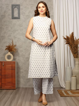Anubhutee - Women Halter Neck Rayon Woven Off White Kurta with Palazzo (Set of 2)