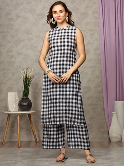 Anubhutee - Women Halter Neck Cotton Checks Multi-Color Kurta with Palazzo (Set of 2)