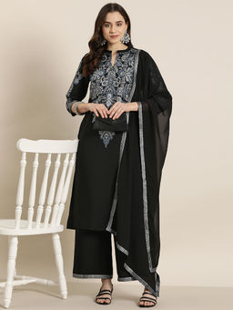 Anubhutee - Women Embroidered Black Kurta with Palazzo and Dupatta (Set of 3)