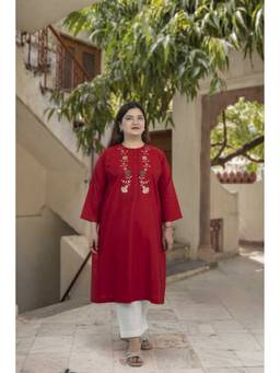 Sunehra Gota - Kalidar Yoke Red Kurta