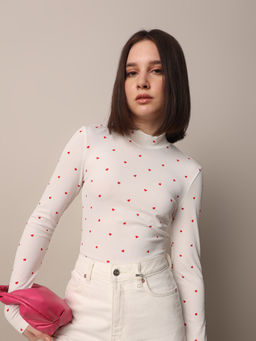ONLY - White Printed Fitted High Neck Top