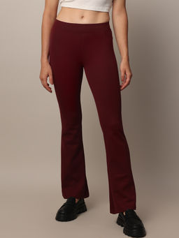 ONLY - Maroon Solid Flared Pant