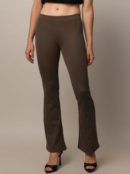 ONLY - Brown Solid Flared Pant