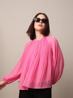 ONLY - Pink Pleated Balloon Sleeve Top