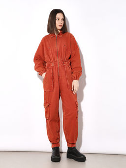 ONLY - Orange Solid Collar Neck Jumpsuit